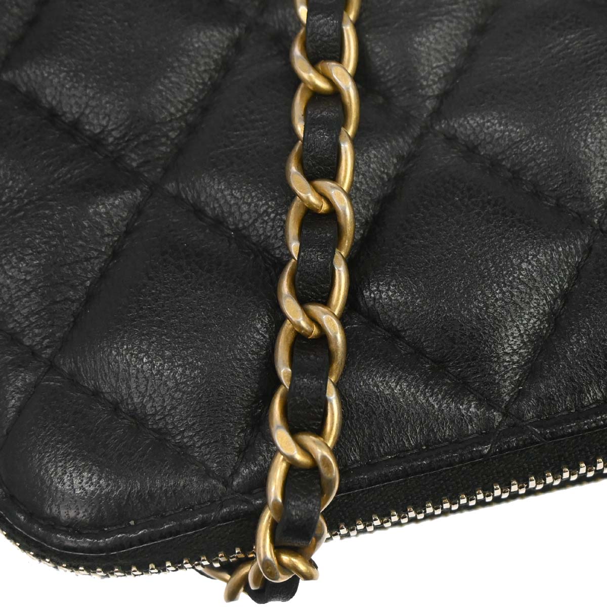 Chanel Black Lambskin Double Zip Chain WOC Shoulder Bag