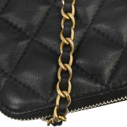 Chanel Black Lambskin Double Zip Chain WOC Shoulder Bag