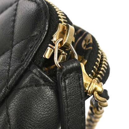 Chanel Black Lambskin Double Zip Chain WOC Shoulder Bag