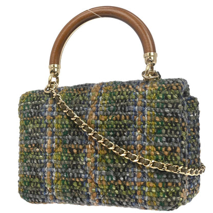Chanel 2018-2019 Green Tweed Coco Handle 2way Shoulder Handbag