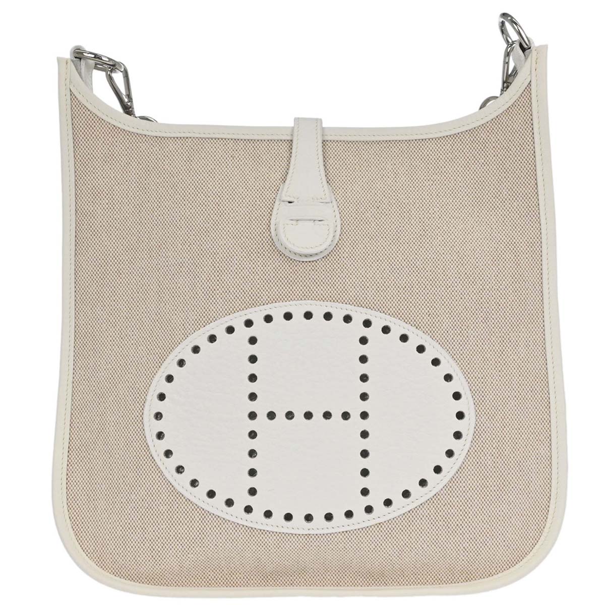 Hermes White Taurillon Clemence Evelyne 1 29 PM Shoulder Bag
