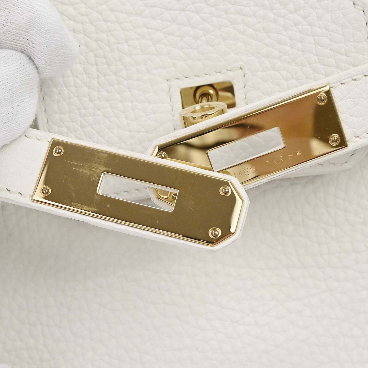 Hermes White Taurillon Clemence Birkin 30 Handbag