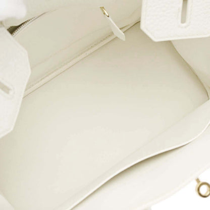 Hermes White Taurillon Clemence Birkin 30 Handbag