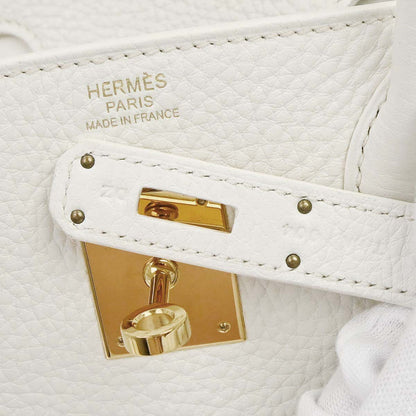 Hermes White Taurillon Clemence Birkin 30 Handbag