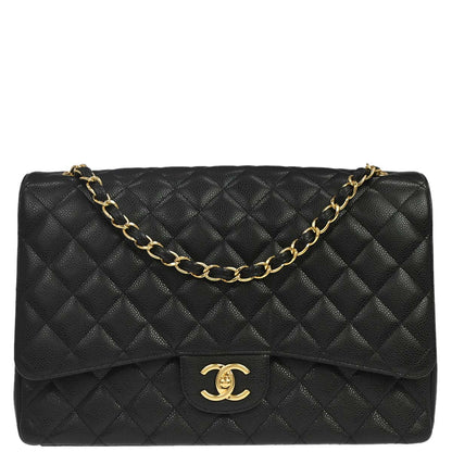 Chanel Black Caviar Skin Maxi Classic Double Flap Shoulder Bag