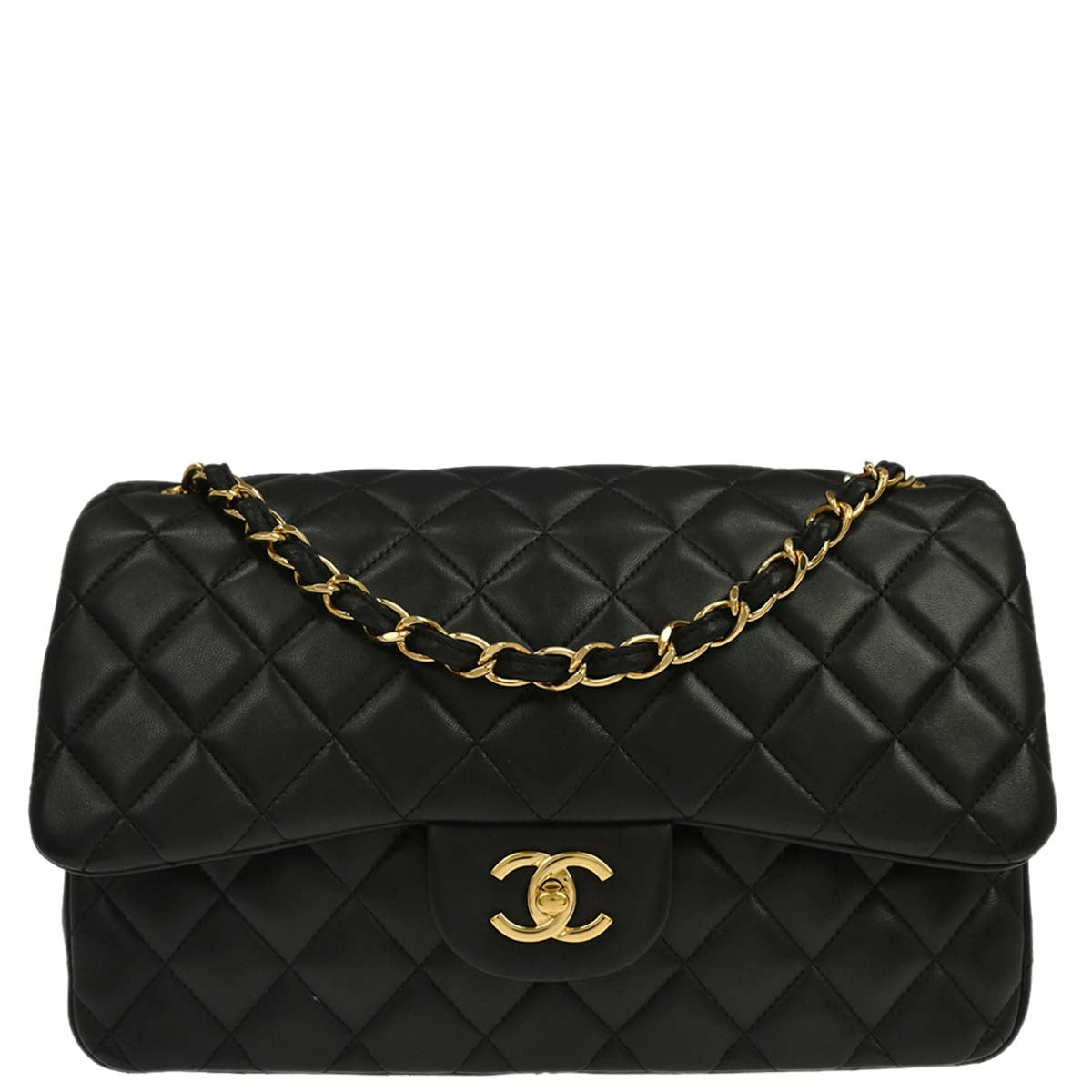 Chanel Black Lambskin Jumbo Classic Double Flap Shoulder Bag