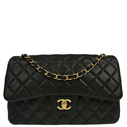 Chanel Black Lambskin Jumbo Classic Double Flap Shoulder Bag