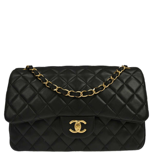 Chanel Black Lambskin Jumbo Classic Double Flap Shoulder Bag