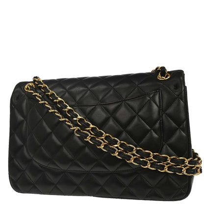 Chanel Black Lambskin Jumbo Classic Double Flap Shoulder Bag