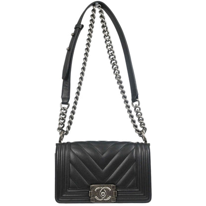 Boy Chanel Black Caviar Skin Chevron Small Chain Shoulder Bag