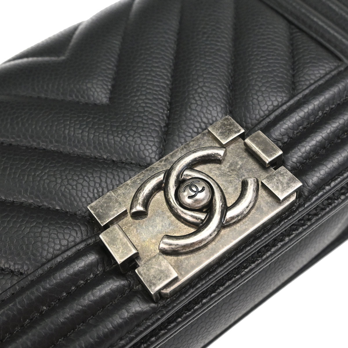 Boy Chanel Black Caviar Skin Chevron Small Chain Shoulder Bag