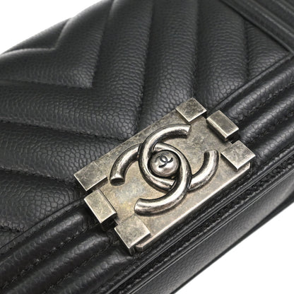 Boy Chanel Black Caviar Skin Chevron Small Chain Shoulder Bag