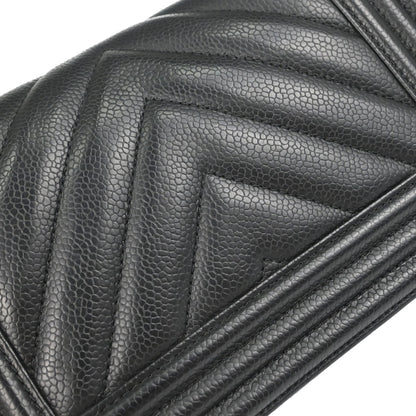 Boy Chanel Black Caviar Skin Chevron Small Chain Shoulder Bag