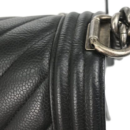 Boy Chanel Black Caviar Skin Chevron Small Chain Shoulder Bag