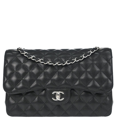 Chanel Black Caviar Skin Jumbo Classic Double Flap Shoulder Bag