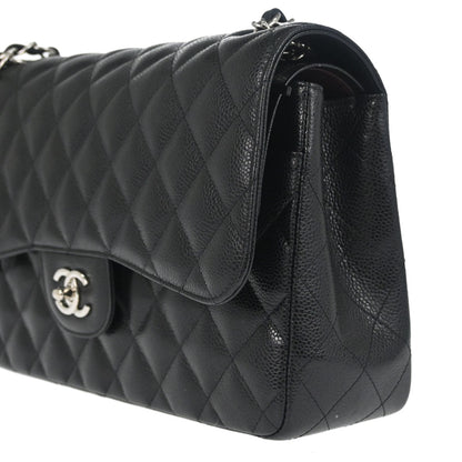 Chanel Black Caviar Skin Jumbo Classic Double Flap Shoulder Bag