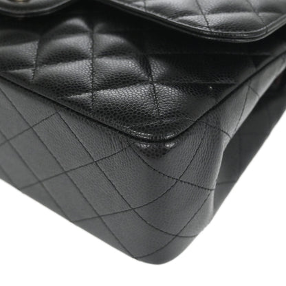 Chanel Black Caviar Skin Jumbo Classic Double Flap Shoulder Bag