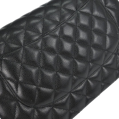 Chanel Black Caviar Skin Jumbo Classic Double Flap Shoulder Bag