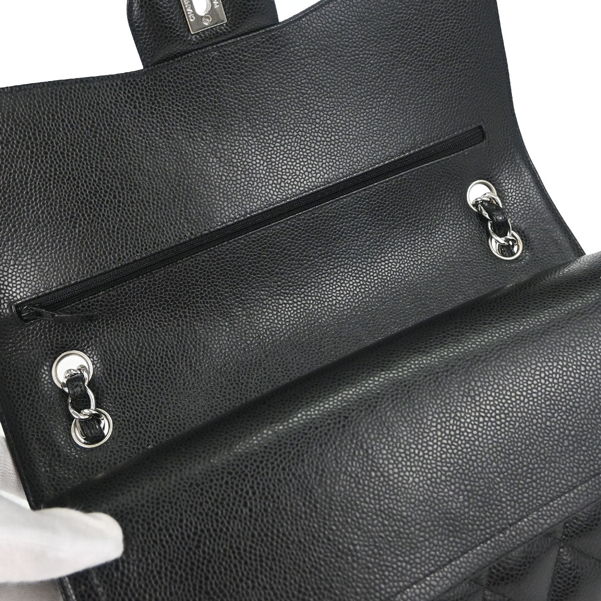 Chanel Black Caviar Skin Jumbo Classic Double Flap Shoulder Bag