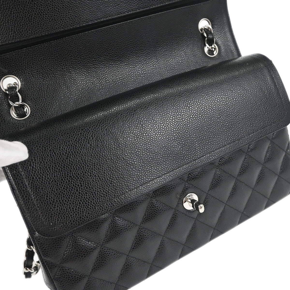 Chanel Black Caviar Skin Jumbo Classic Double Flap Shoulder Bag