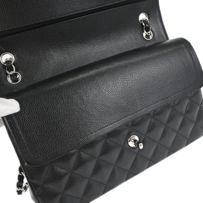 Chanel Black Caviar Skin Jumbo Classic Double Flap Shoulder Bag