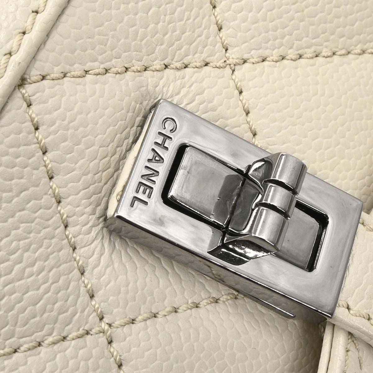 Chanel Ivory Caviar Skin Mademoiselle Lock Handbag
