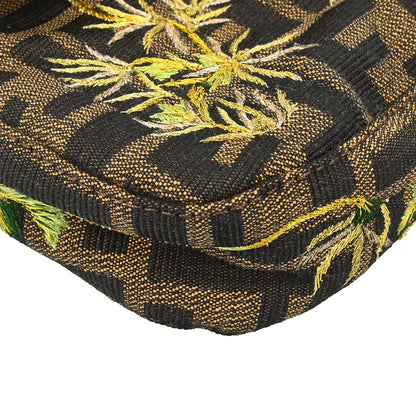 Fendi Brown Canvas Zucca Palm Tree Embroidery Baguette Handbag