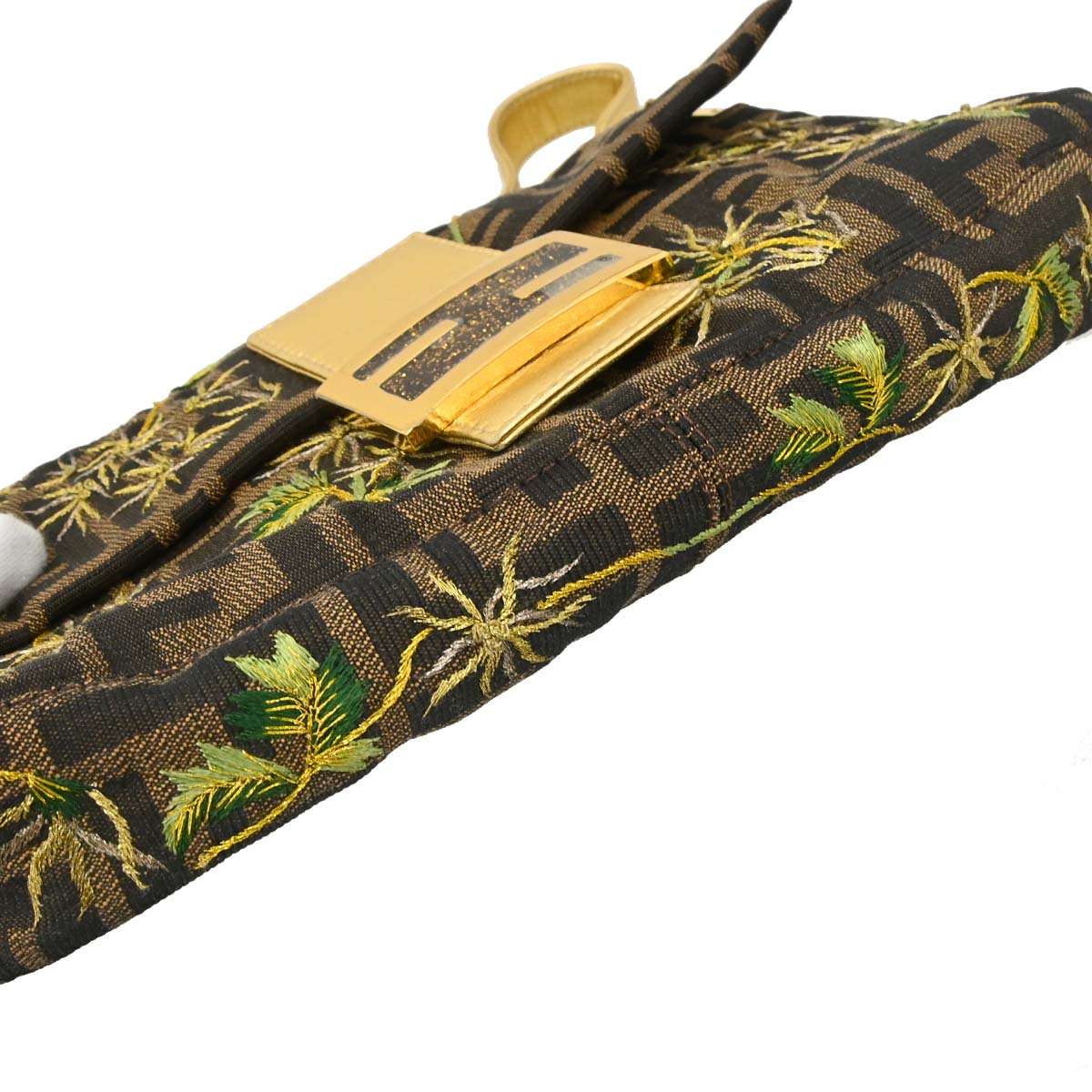 Fendi Brown Canvas Zucca Palm Tree Embroidery Baguette Handbag