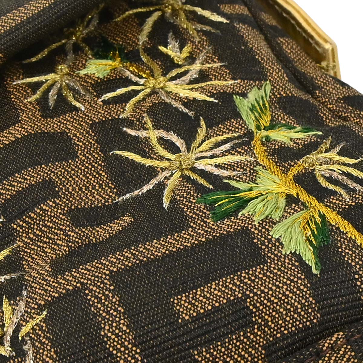 Fendi Brown Canvas Zucca Palm Tree Embroidery Baguette Handbag