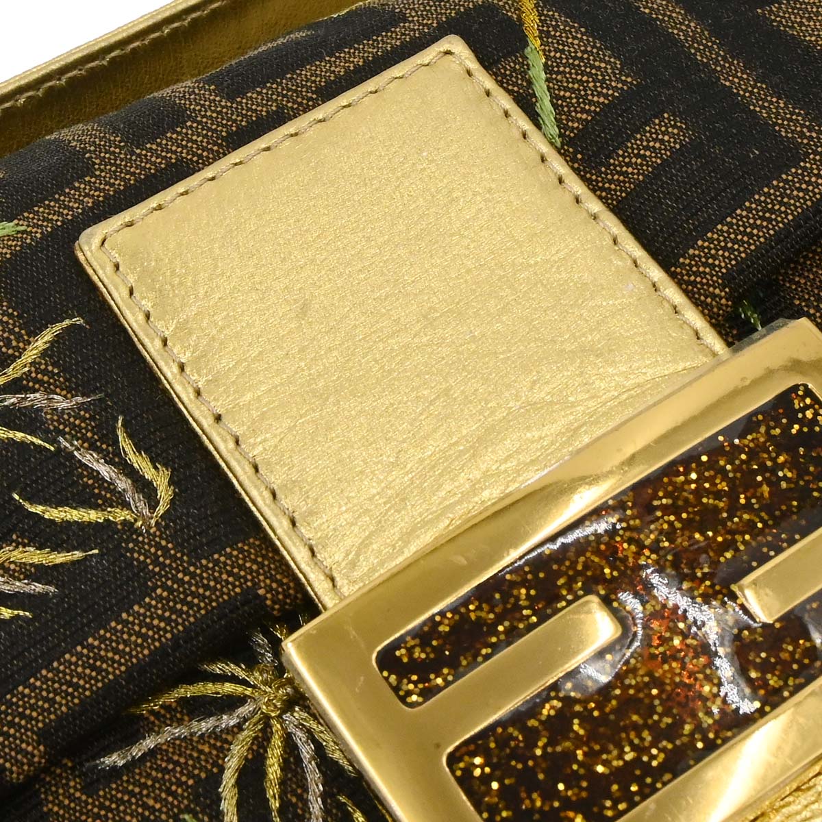 Fendi Brown Canvas Zucca Palm Tree Embroidery Baguette Handbag