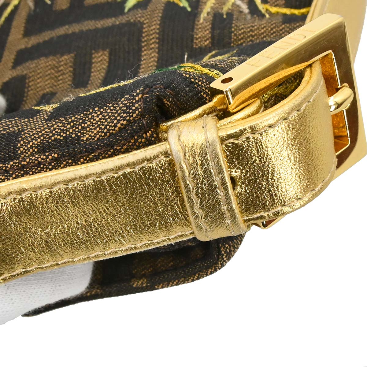 Fendi Brown Canvas Zucca Palm Tree Embroidery Baguette Handbag