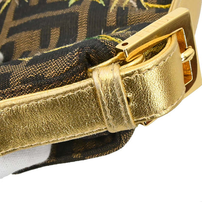 Fendi Brown Canvas Zucca Palm Tree Embroidery Baguette Handbag
