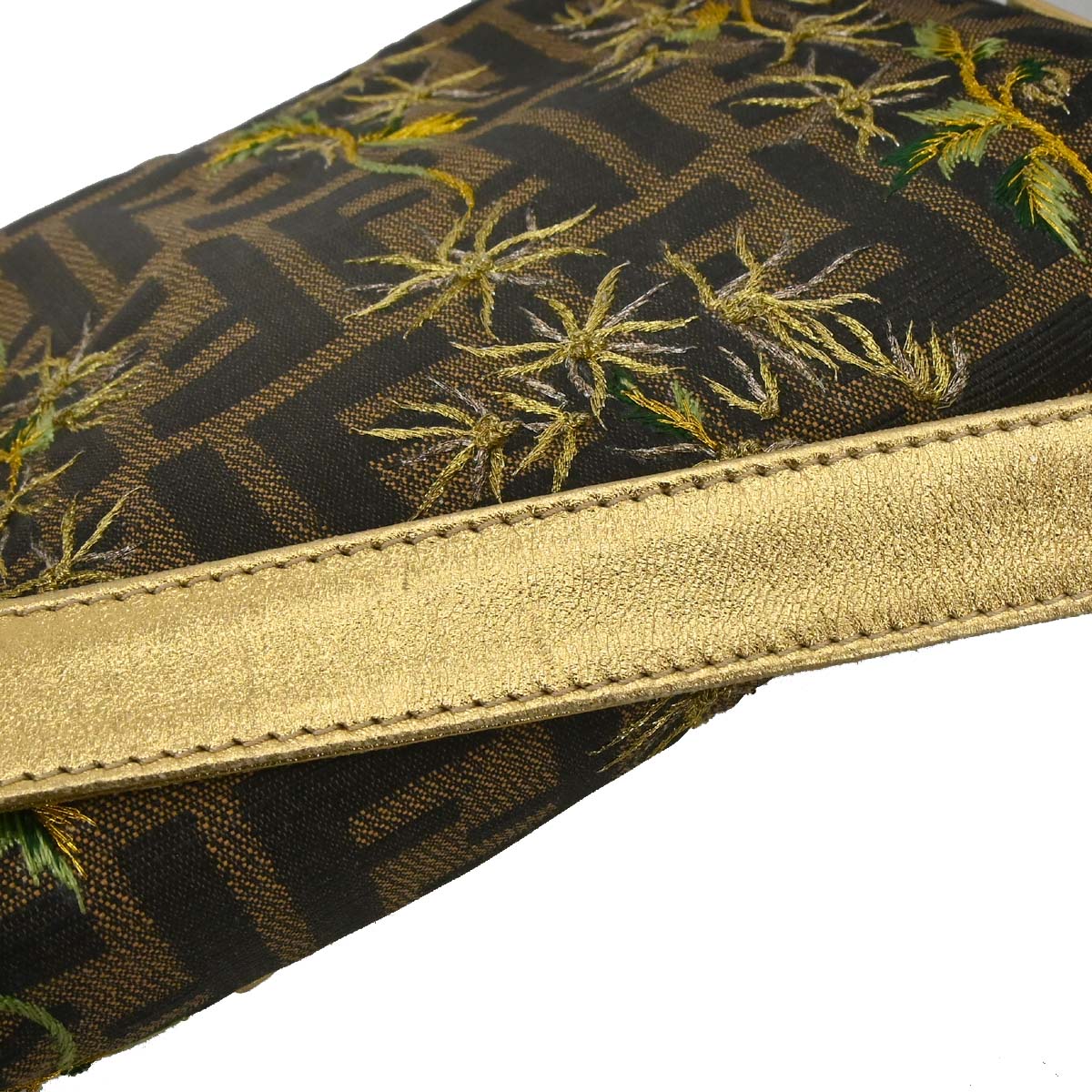 Fendi Brown Canvas Zucca Palm Tree Embroidery Baguette Handbag
