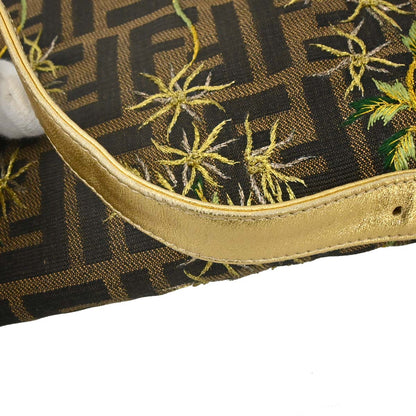 Fendi Brown Canvas Zucca Palm Tree Embroidery Baguette Handbag