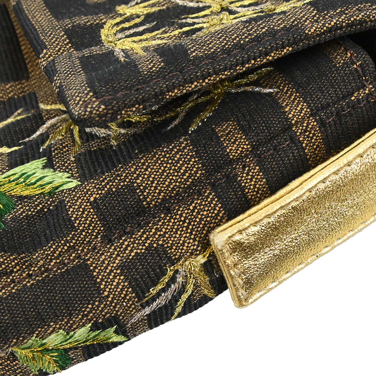 Fendi Brown Canvas Zucca Palm Tree Embroidery Baguette Handbag