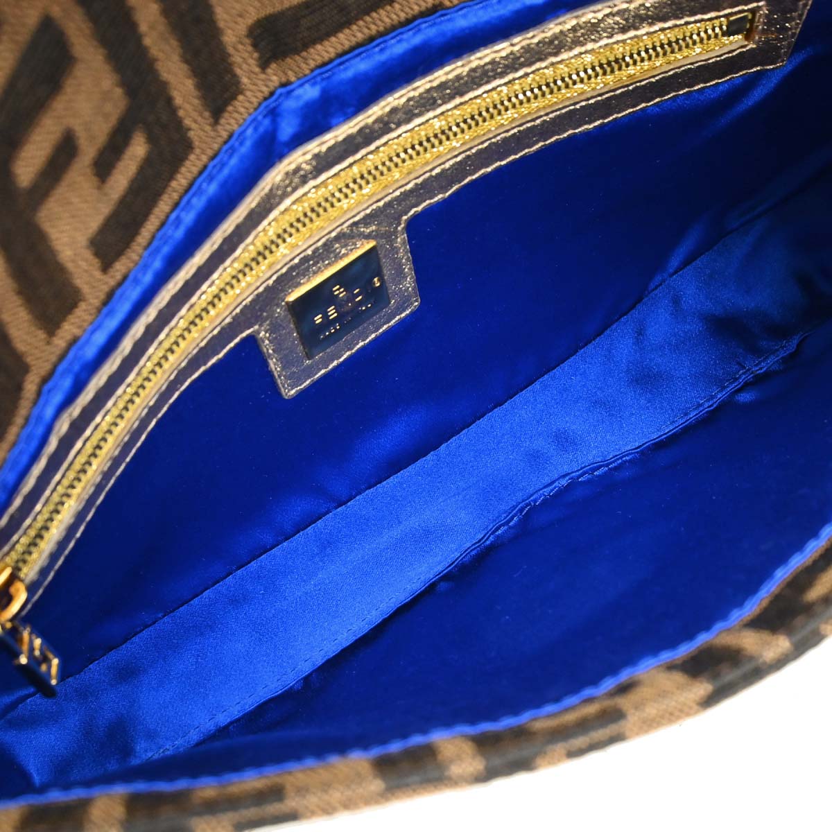 Fendi Brown Canvas Zucca Palm Tree Embroidery Baguette Handbag