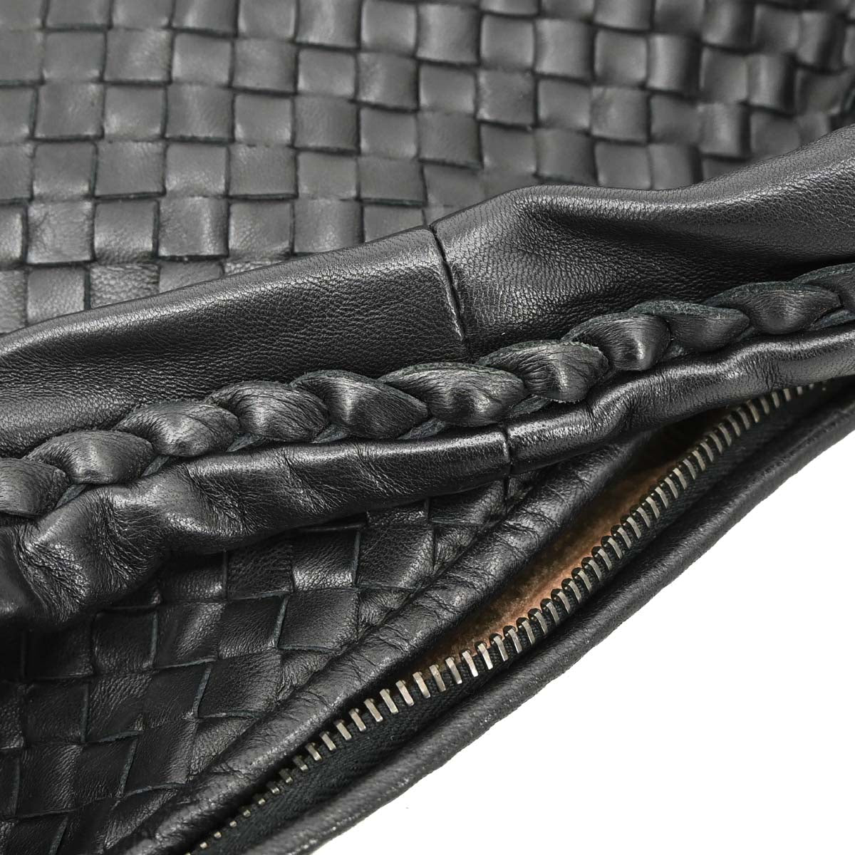 Bottega Veneta Black Lambskin Intrecciato Hobo Handbag