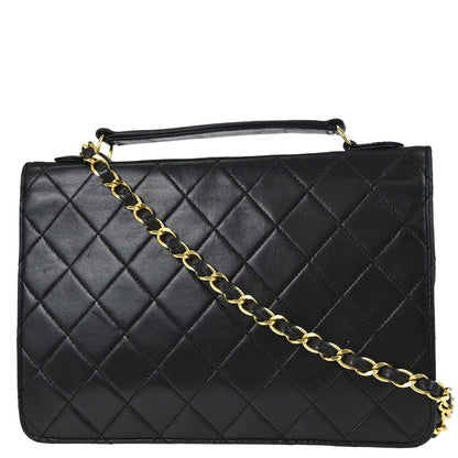 Chanel Black Lambskin Double Turnlock 2way Shoulder Handbag