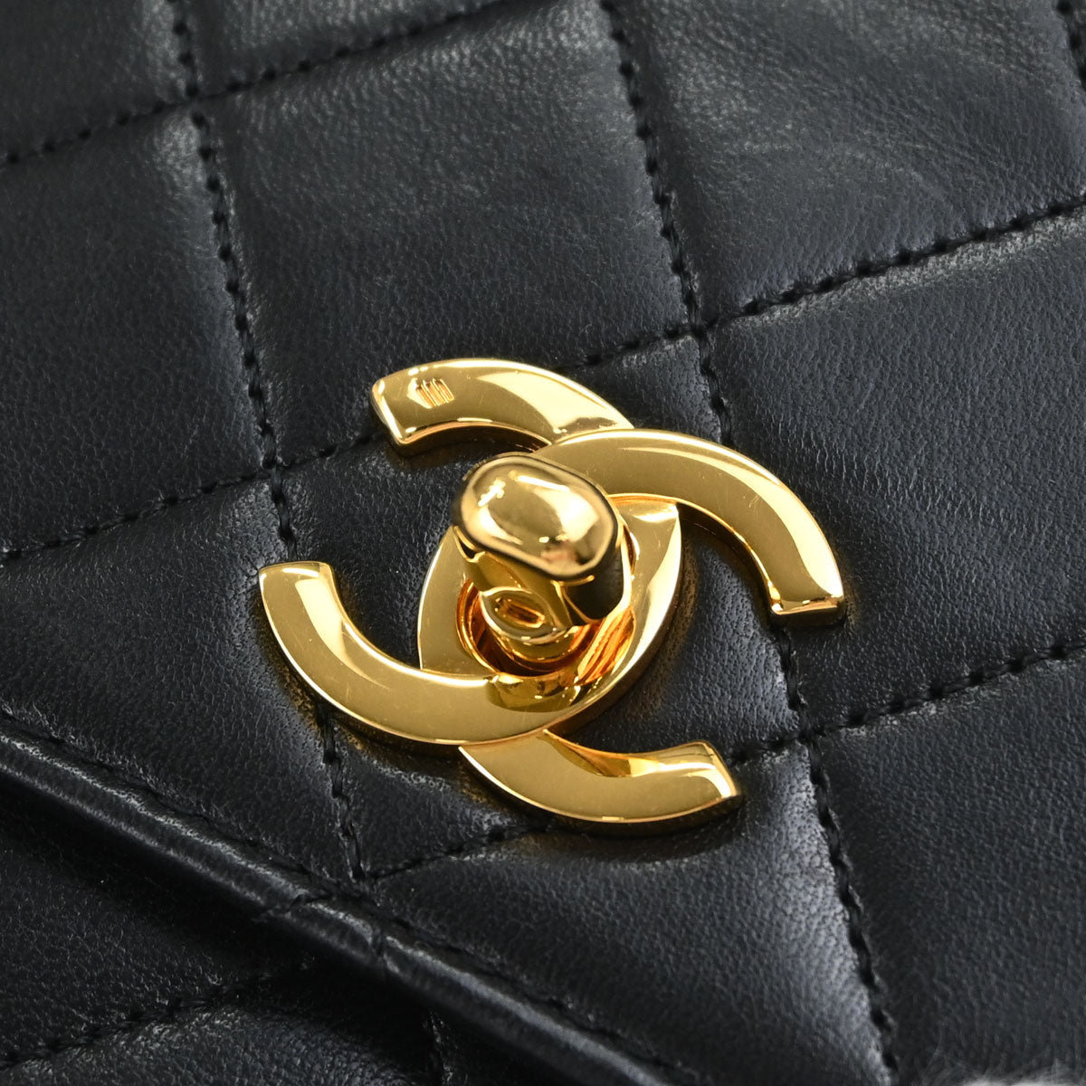 Chanel Black Lambskin Double Turnlock 2way Shoulder Handbag