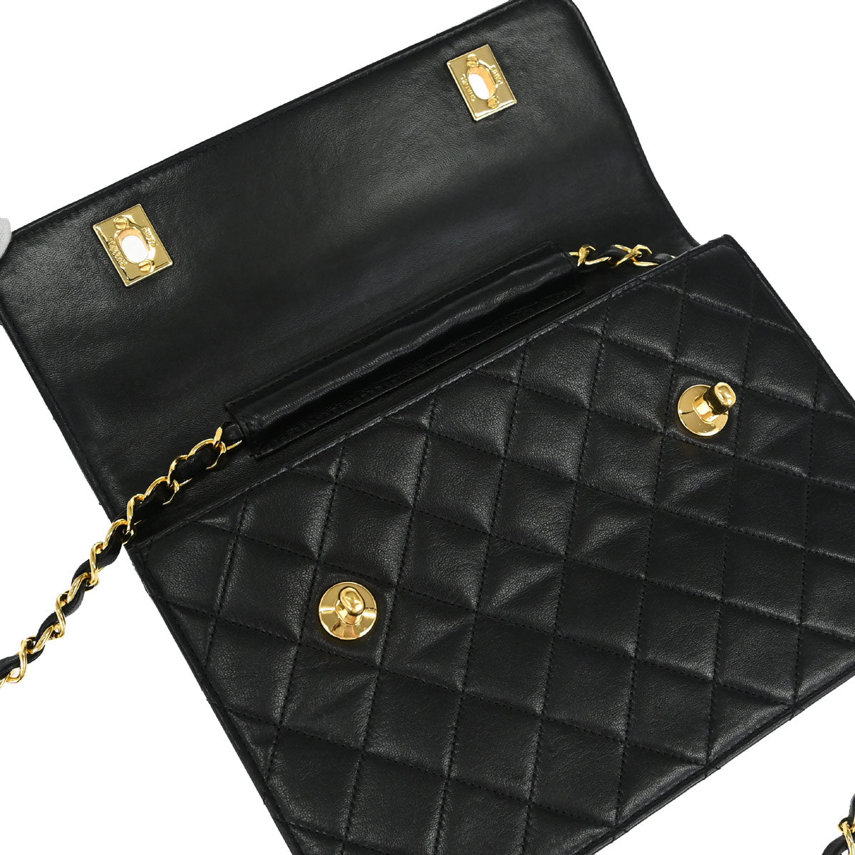 Chanel Black Lambskin Double Turnlock 2way Shoulder Handbag