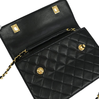 Chanel Black Lambskin Double Turnlock 2way Shoulder Handbag