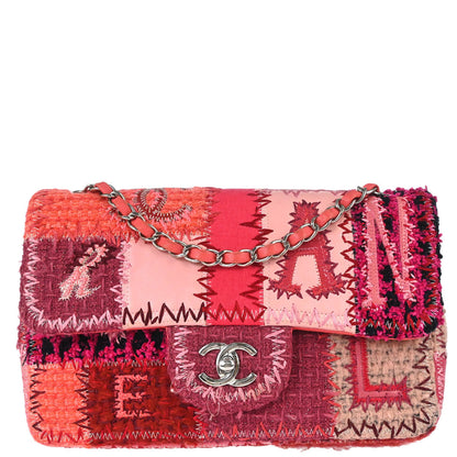 Chanel 2017 Pink Tweed Patchwork Single Flap Shoulder Bag