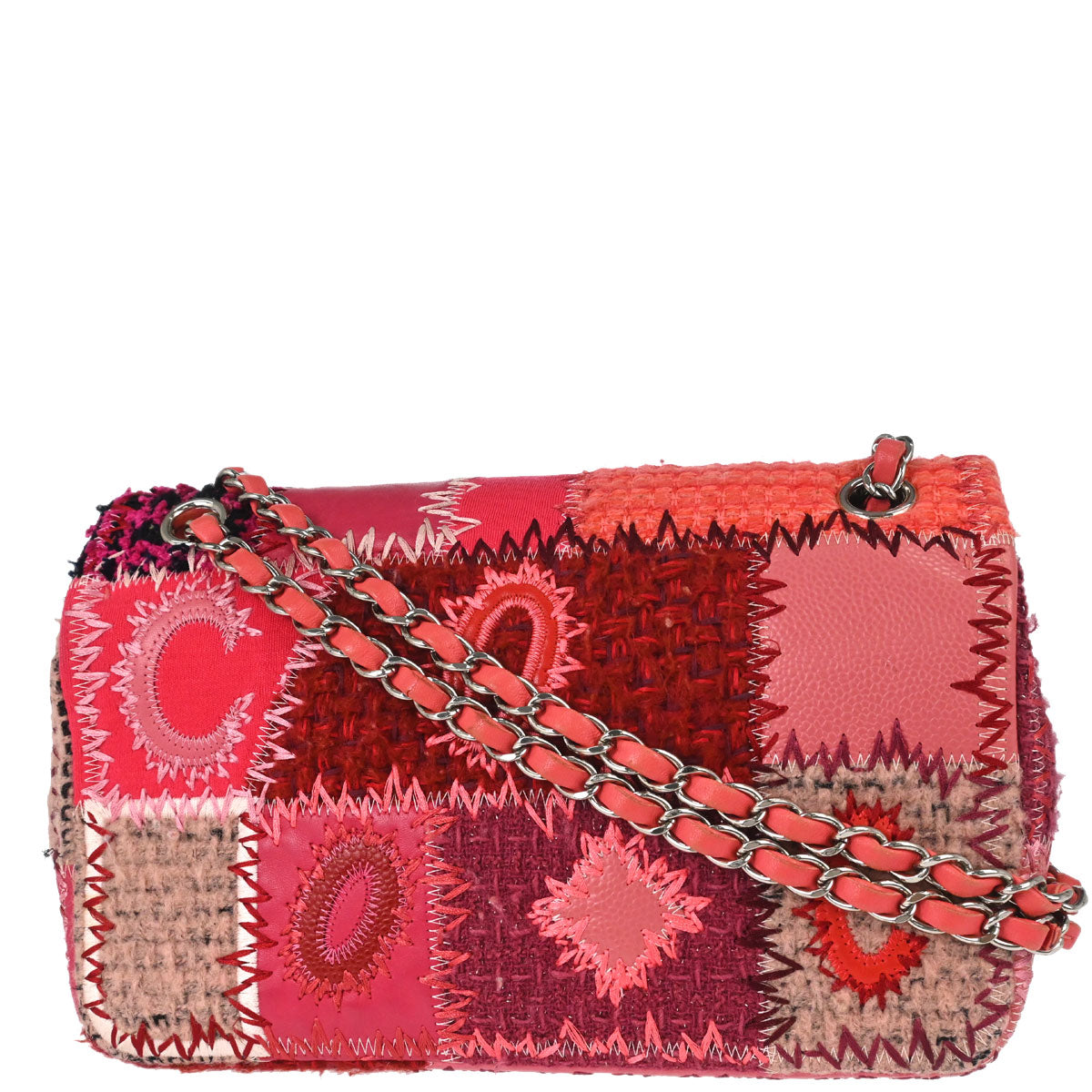 Chanel 2017 Pink Tweed Patchwork Single Flap Shoulder Bag
