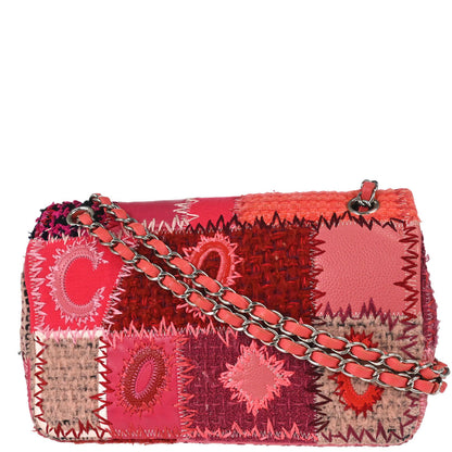 Chanel 2017 Pink Tweed Patchwork Single Flap Shoulder Bag