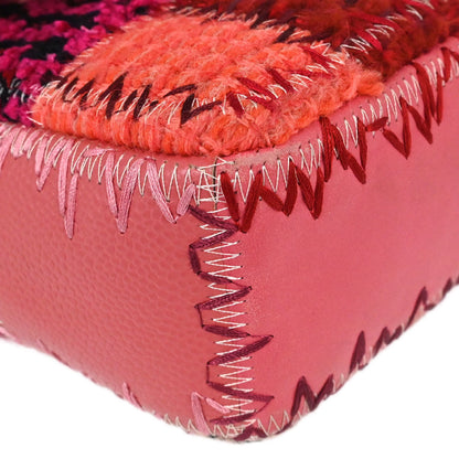 Chanel 2017 Pink Tweed Patchwork Single Flap Shoulder Bag
