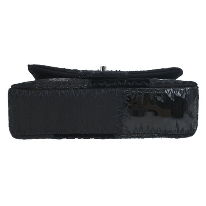 Chanel 2018 Black Denim Tweed Patchwork Single Flap Shoulder Bag