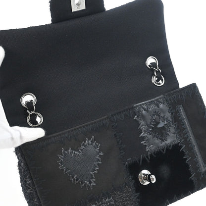 Chanel 2018 Black Denim Tweed Patchwork Single Flap Shoulder Bag