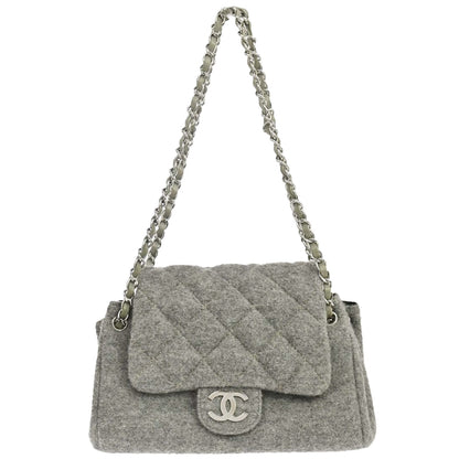 Chanel 2005-2006 Gray Wool Accordion Flap Shoulder Bag