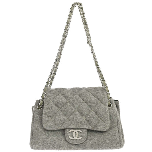 Chanel 2005-2006 Gray Wool Accordion Flap Shoulder Bag