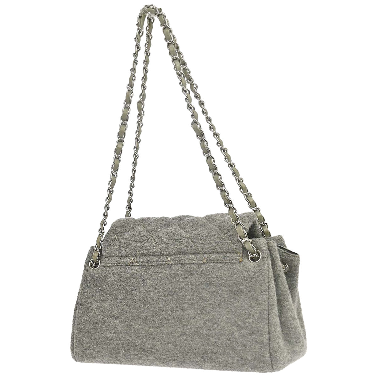 Chanel 2005-2006 Gray Wool Accordion Flap Shoulder Bag